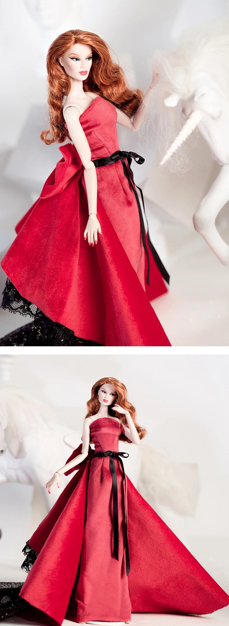 DOLLY® DOLL BARBIE CLOTHES RED CARPET VELVET TRAIN DRESS + SHOES FOR 12 inch 30 cm 1/6 scale fashion dolls