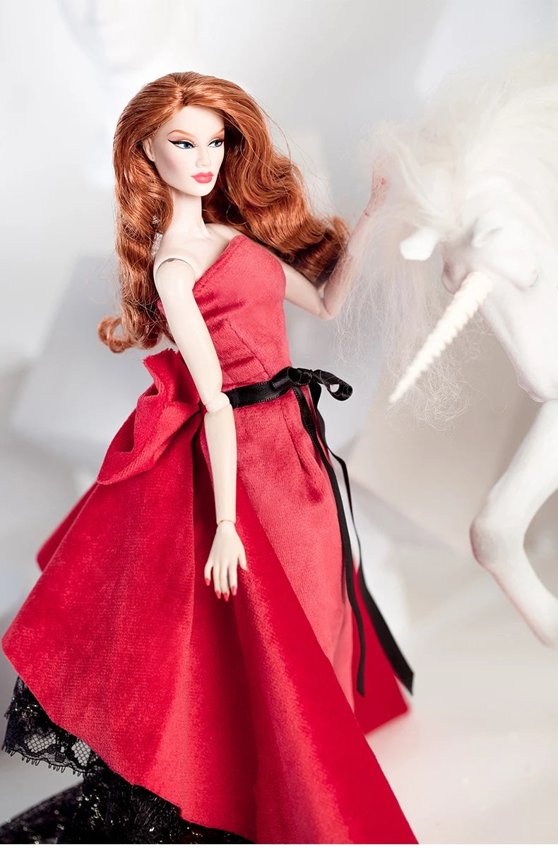 DOLLY® DOLL BARBIE CLOTHES RED CARPET VELVET TRAIN DRESS + SHOES FOR 12 inch 30 cm 1/6 scale fashion dolls