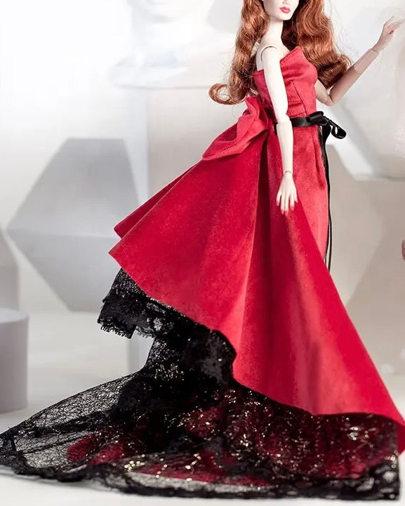 DOLLY® DOLL CLOTHES RED CARPET VELVET TRAIN DRESS + SHOES FOR 12 inch 30 cm 1/6 scale fashion dolls