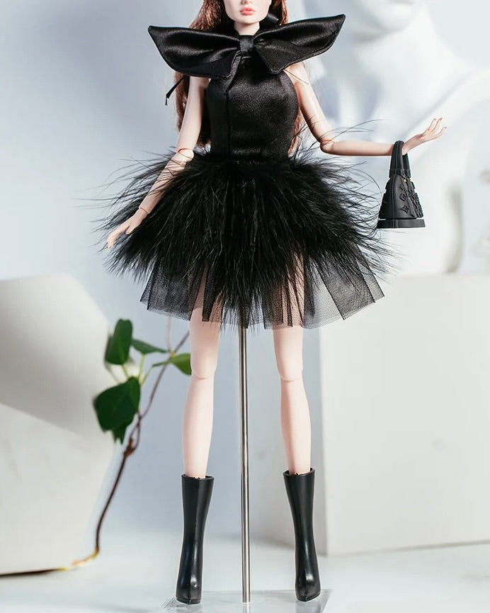 DOLLY® DOLL CLOTHES SET KARL LAGERFELD WITH BLACK TUTU DRESS WITH BOW + BOOTS FOR 12 inch 30 cm 1/6 scale fashion dolls