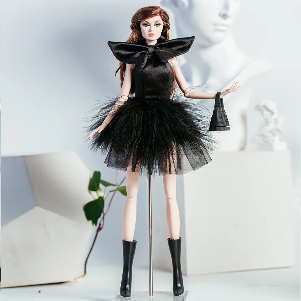 DOLLY® DOLL CLOTHES SET KARL LAGERFELD WITH BLACK TUTU DRESS WITH BOW + BOOTS FOR 12 inch 30 cm 1/6 scale fashion dolls