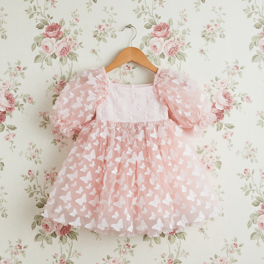 DOLLY by Le Petit Tom ® ALLOVER BUTTERFLIES BABYDOLL DRESS dollypink