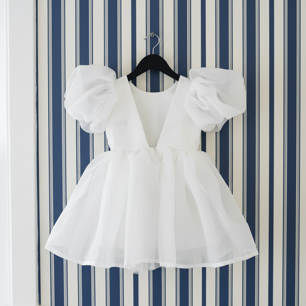 DOLLY V-BACK PUFF SLEEVE ORGANZA TUTU DRESS white