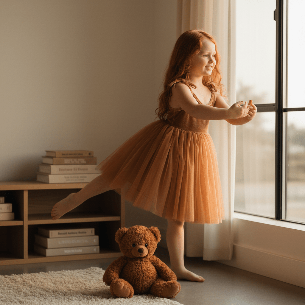 velvet dress caramel worn by a little girl