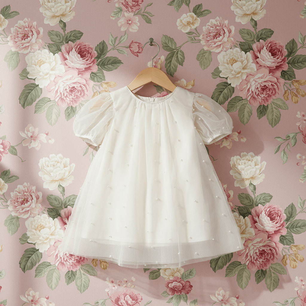 DOLLY® PEARL TULLE PUFF A-LINE DRESS cream  ⚪