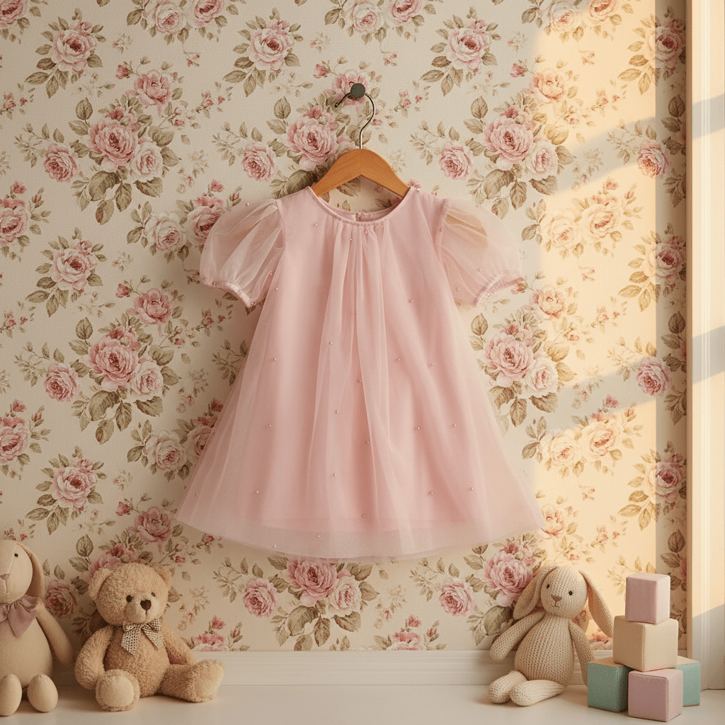 DOLLY® PEARL TULLE PUFF A-LINE DRESS dollypink  ⚪