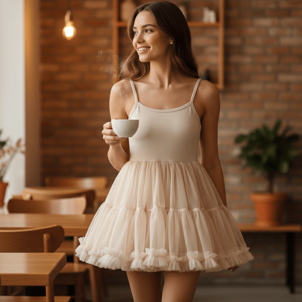 DOLLY PETTI SPAGHETTI PETTISKIRT TUTU DRESS cream