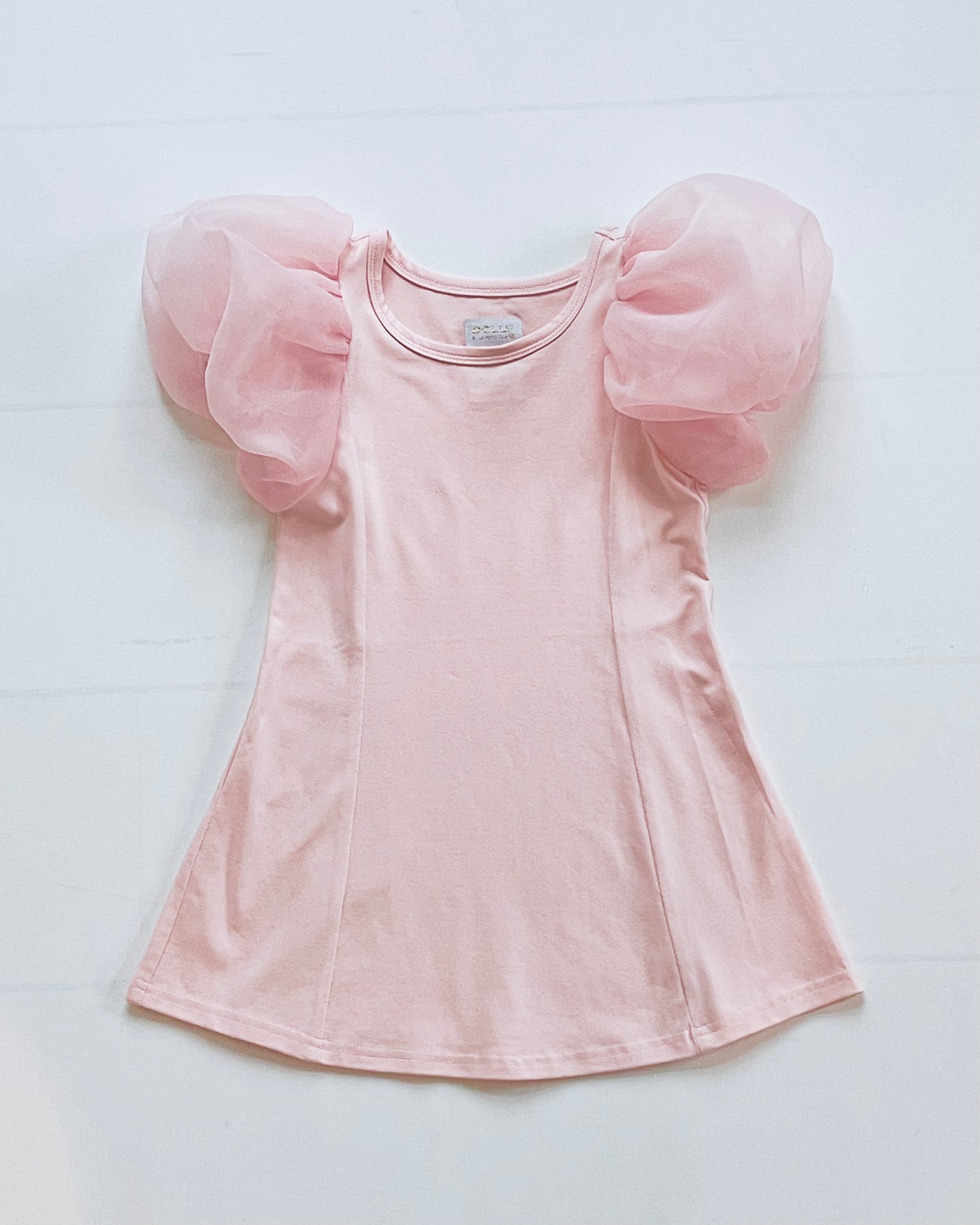 DOLLY WORLD SHORT PUFF SLEEVE ORGANZA DRESS WITH COTTON BODY dollypink