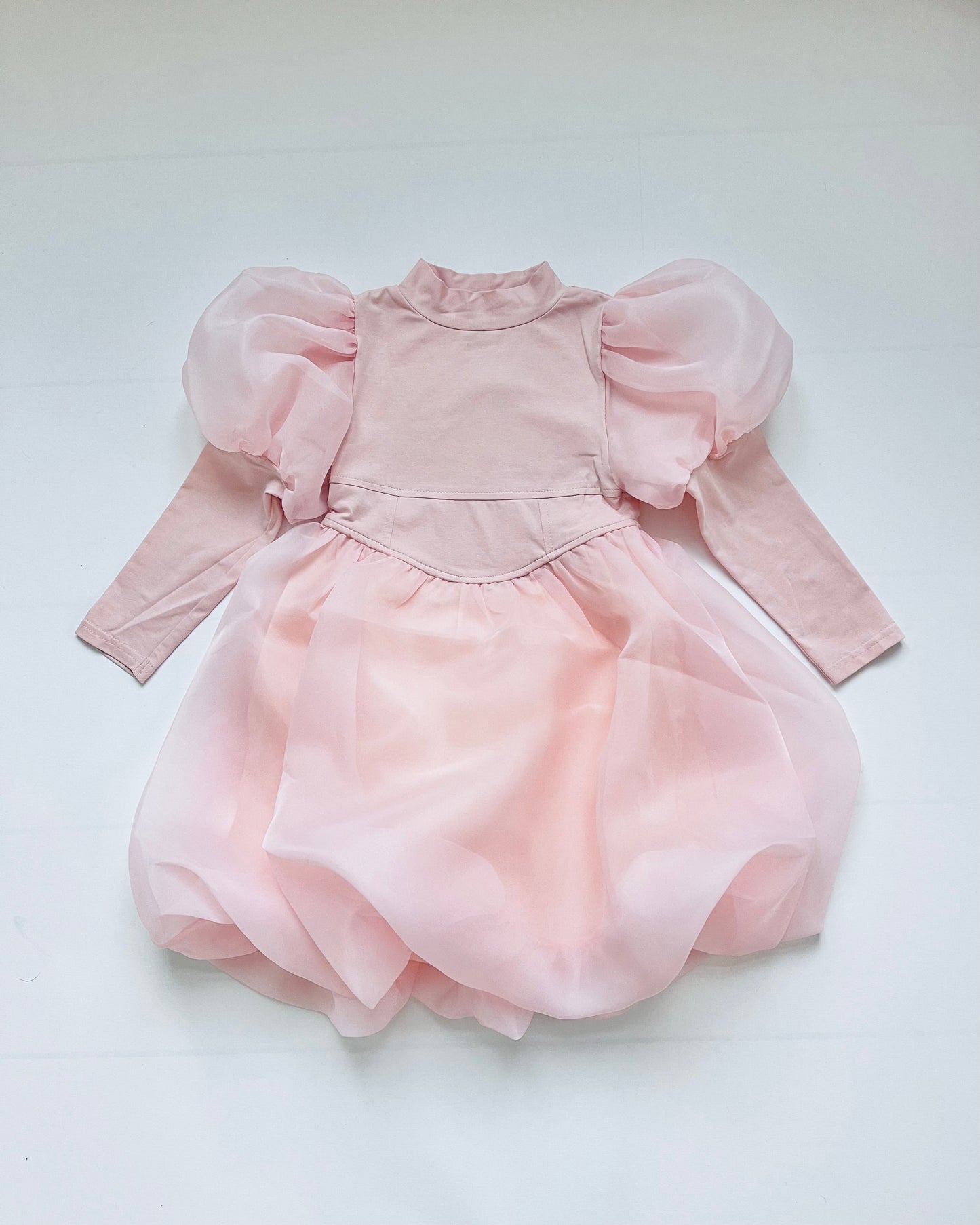 DOLLY WORLD PUFF LONG SLEEVE BALLOON ORGANZA DRESS WITH COTTON BODY dollypink