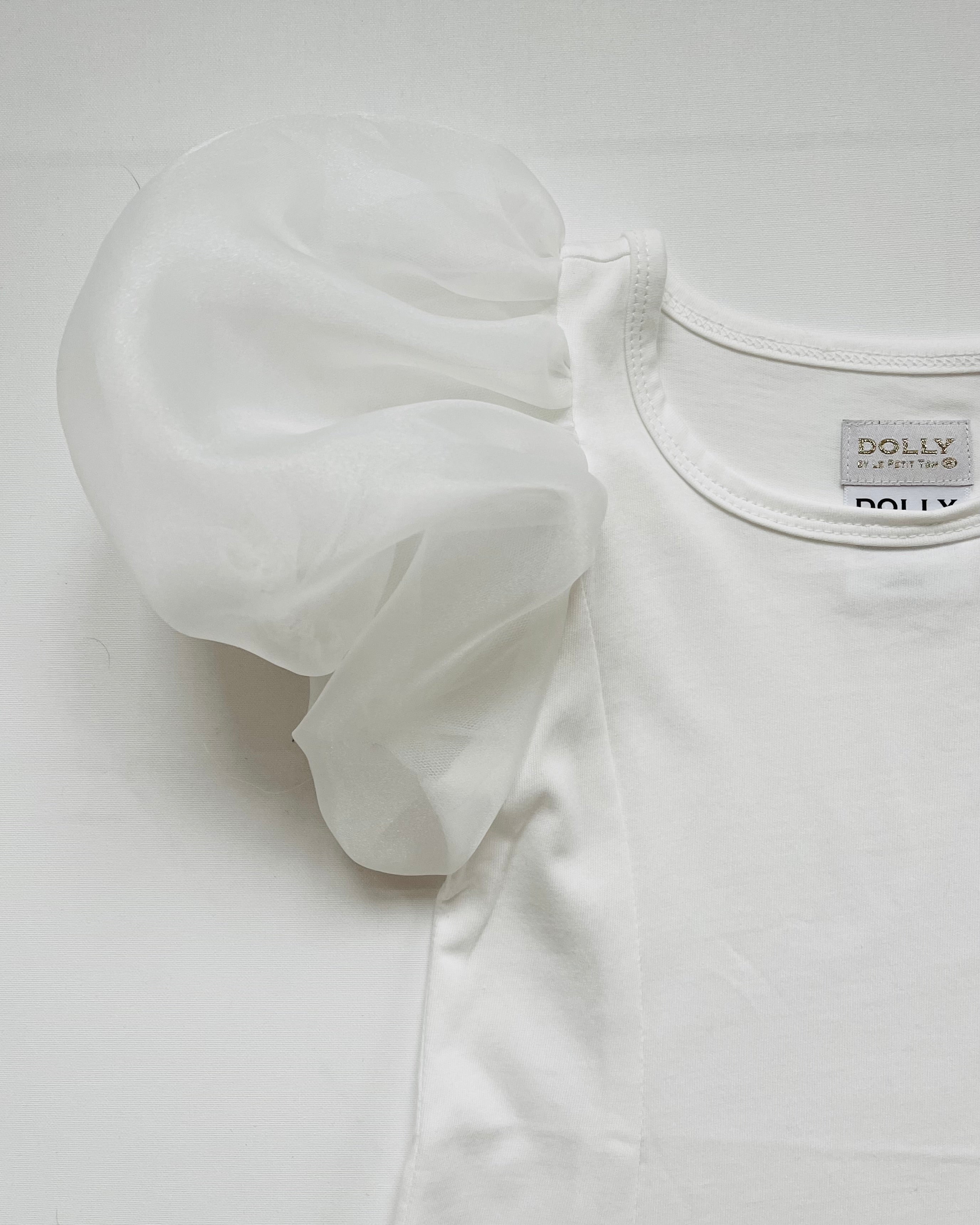 DOLLY WORLD SHORT PUFF SLEEVE ORGANZA DRESS WITH COTTON BODY white