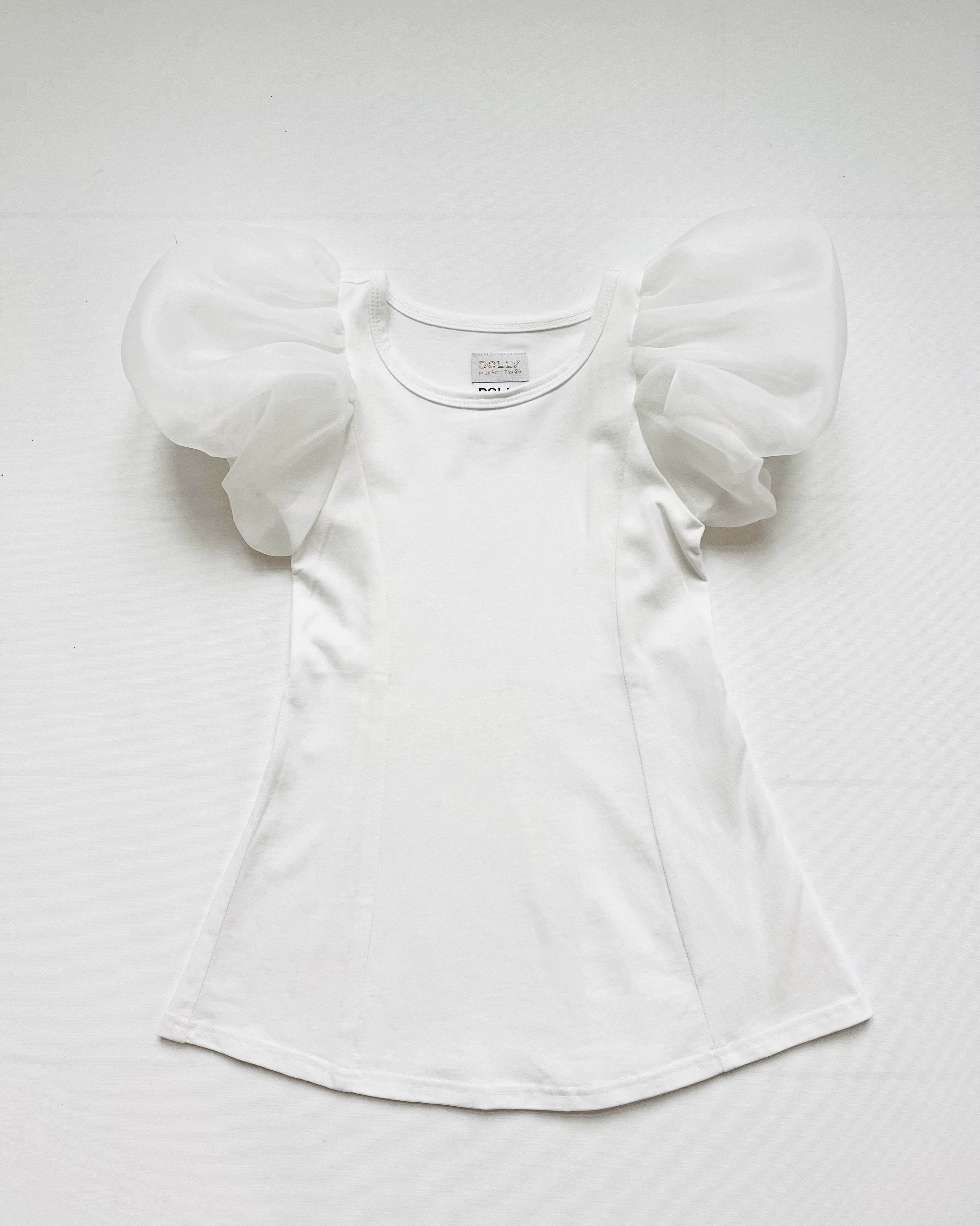 DOLLY WORLD SHORT PUFF SLEEVE ORGANZA DRESS WITH COTTON BODY white