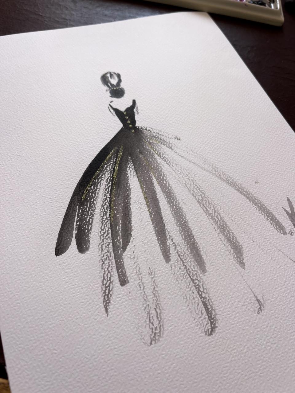 DOLLY watercolor Fashion Ballerina with the black dress Art Print