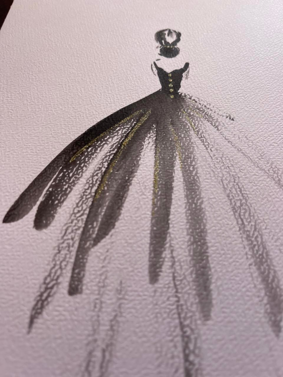 DOLLY watercolor Fashion Ballerina with the black dress Kids Tee