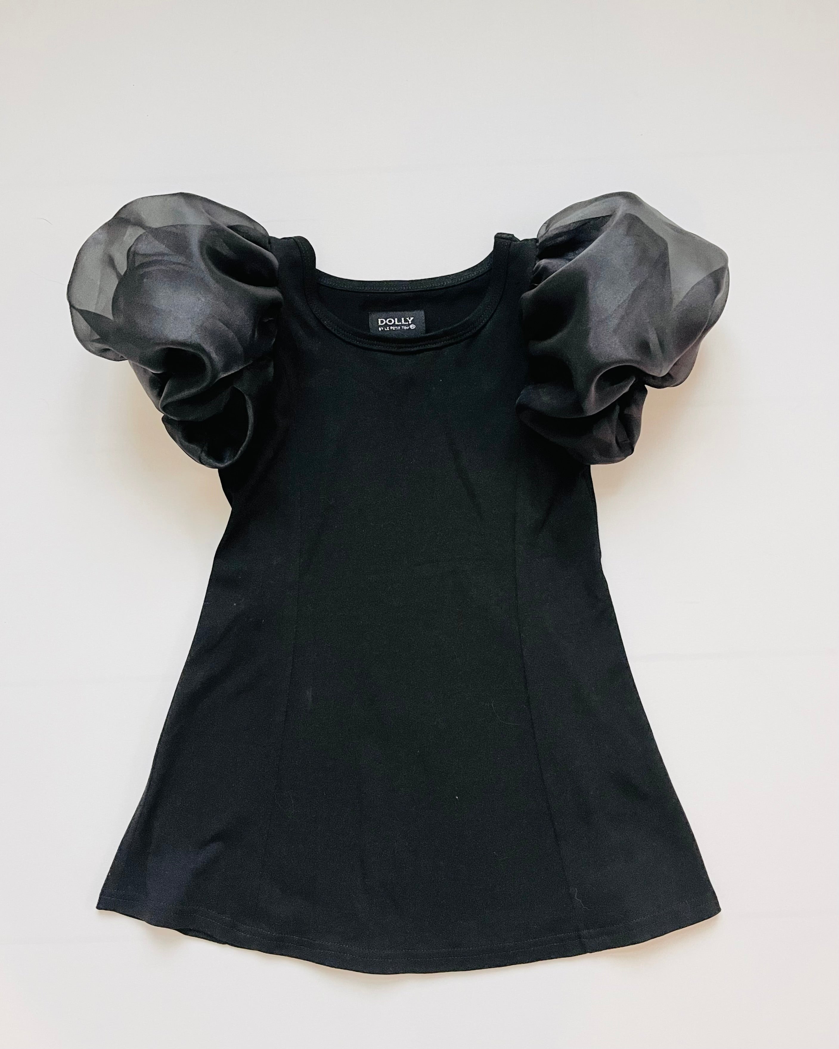 DOLLY WORLD SHORT PUFF SLEEVE ORGANZA DRESS WITH COTTON BODY black