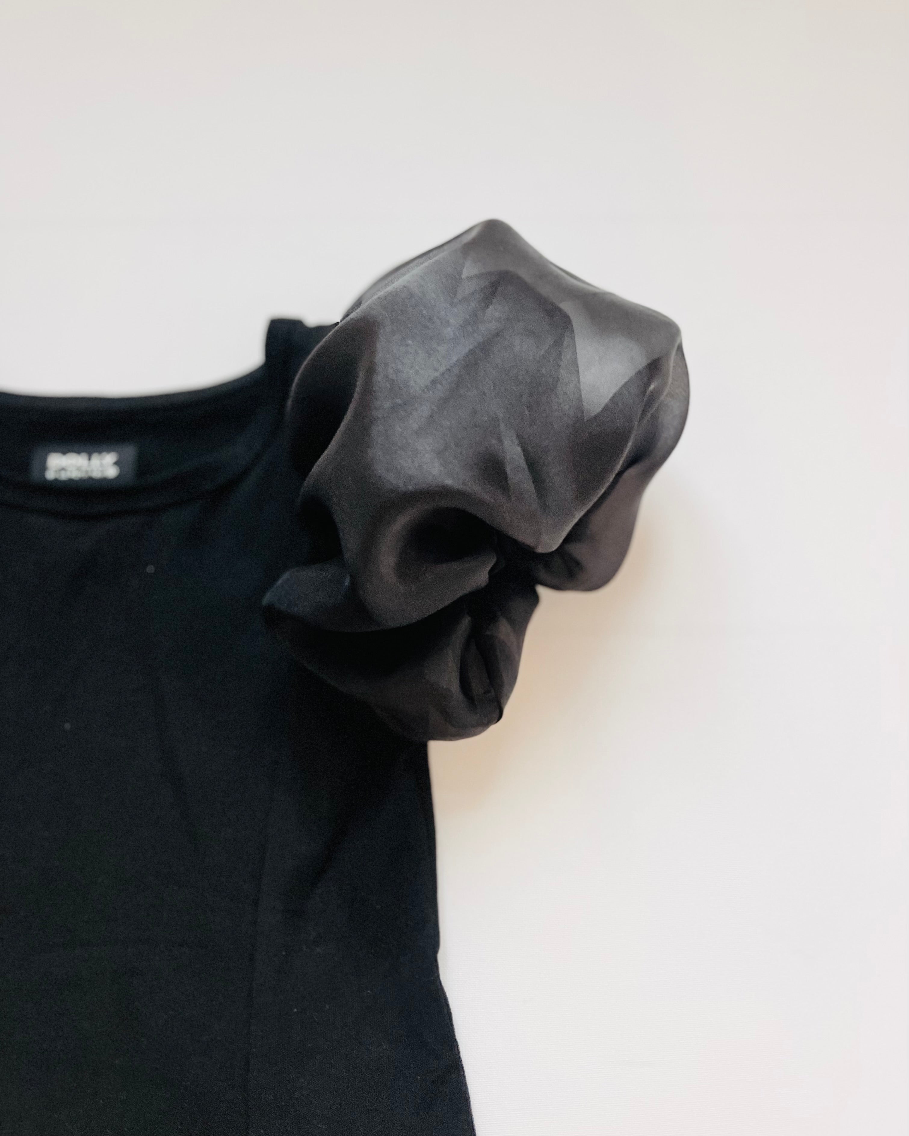 DOLLY WORLD SHORT PUFF SLEEVE ORGANZA DRESS WITH COTTON BODY black