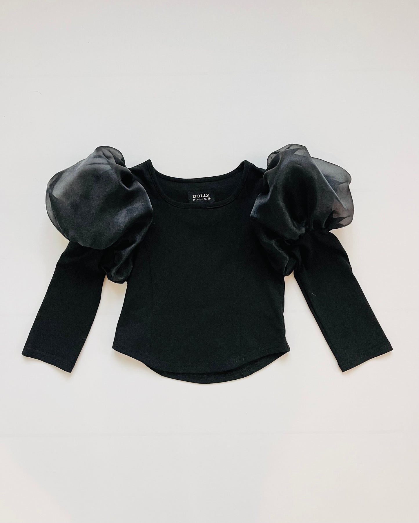 DOLLY WORLD PUFF LONG SLEEVE ORGANZA TOP WITH COTTON BODY black