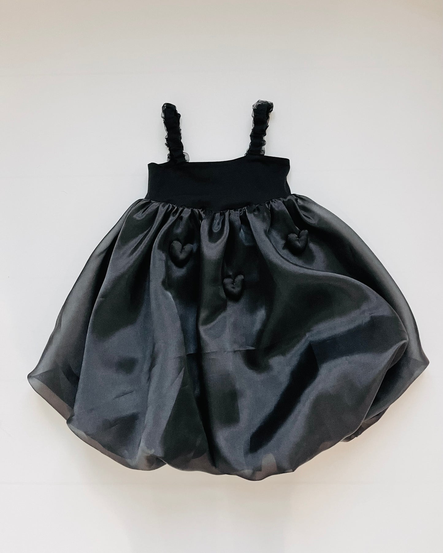 DOLLY WORLD HEART BALLOON ORGANZA DRESS WITH COTTON BODY black