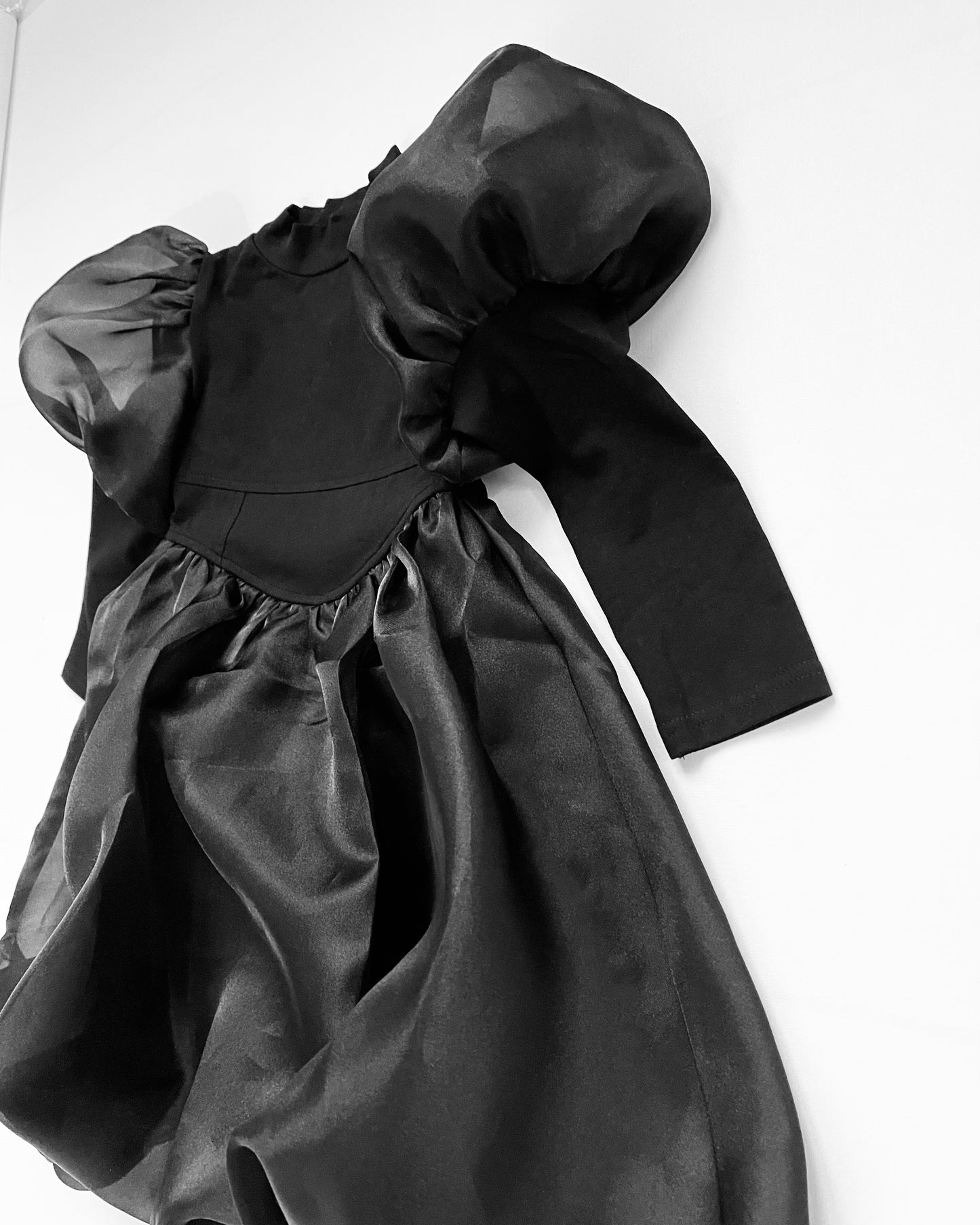 DOLLY® JULIET PUFF LONG SLEEVE BALLOON ORGANZA DRESS WITH COTTON BODY black
