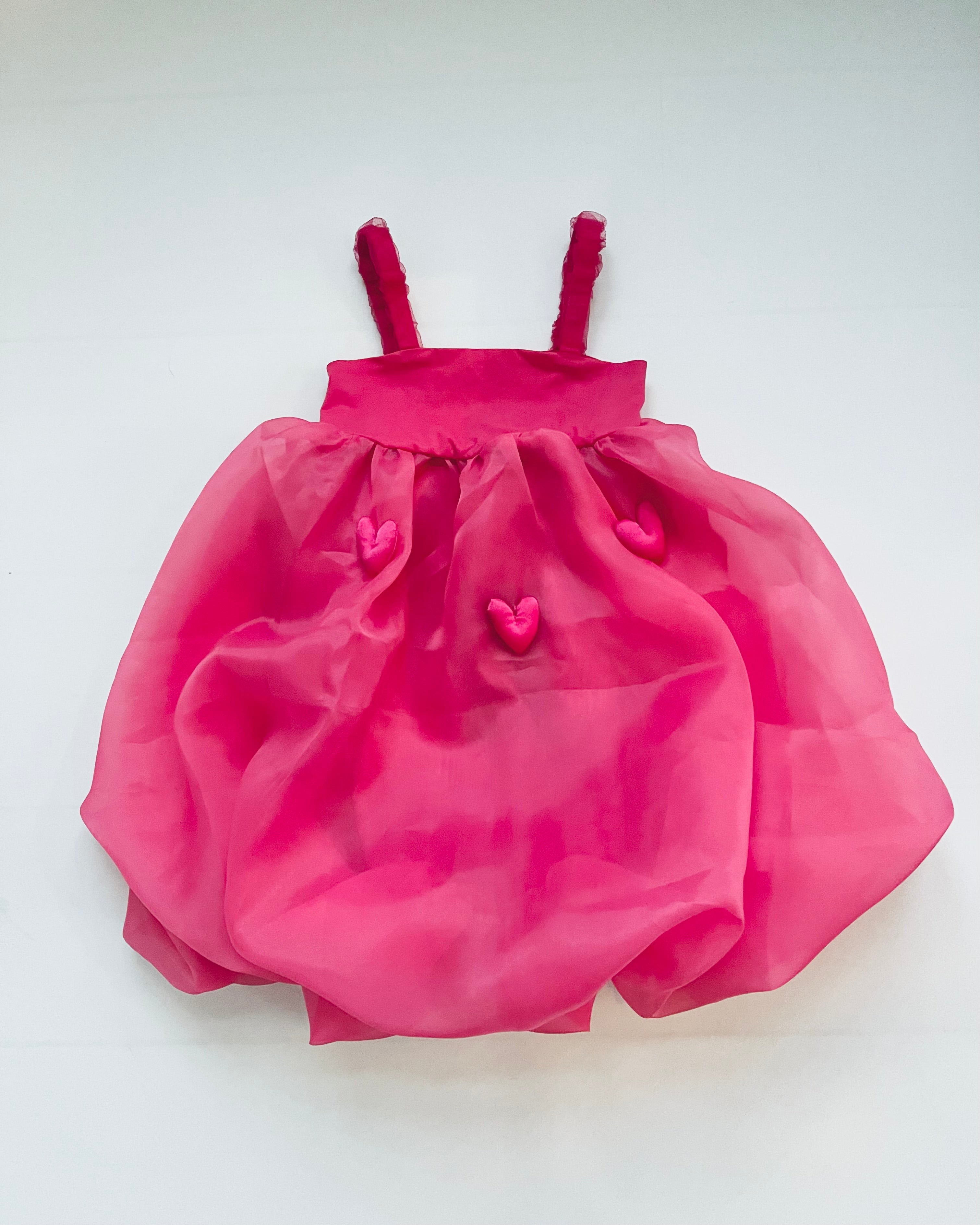 DOLLY WORLD HEART BALLOON ORGANZA DRESS WITH COTTON BODY barbiepink