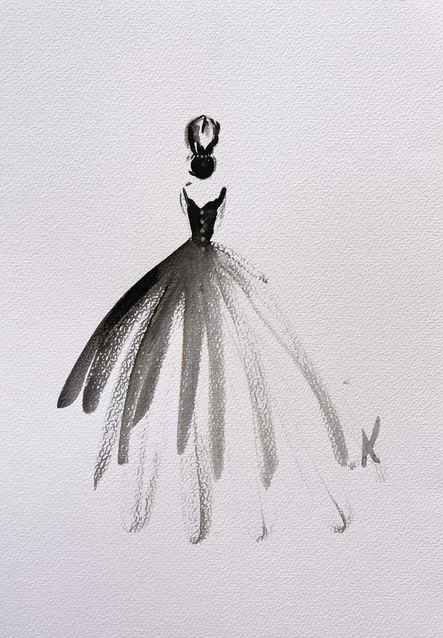 DOLLY watercolor Fashion Ballerina with the black dress Art Print