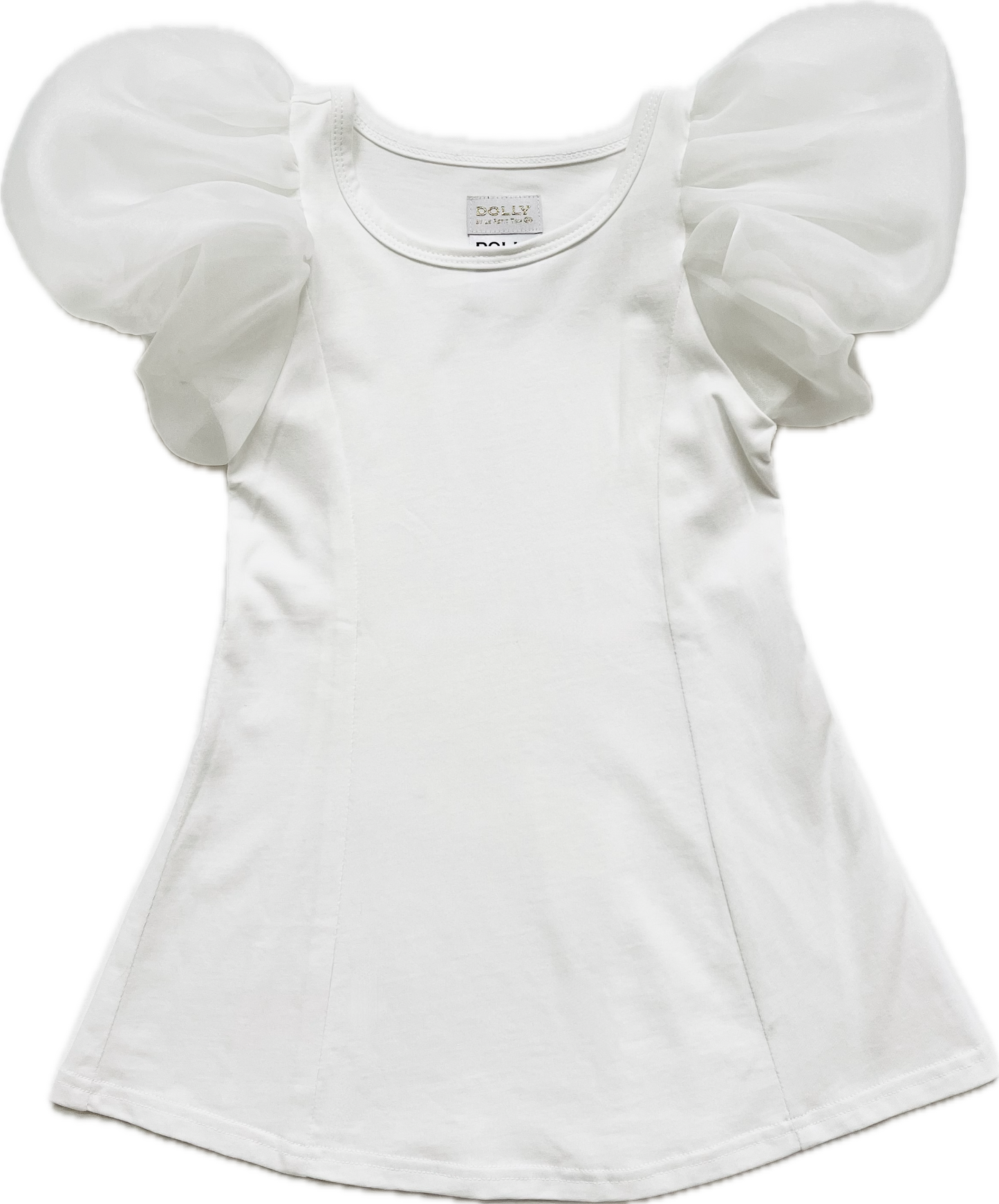 DOLLY WORLD SHORT PUFF SLEEVE ORGANZA DRESS WITH COTTON BODY white