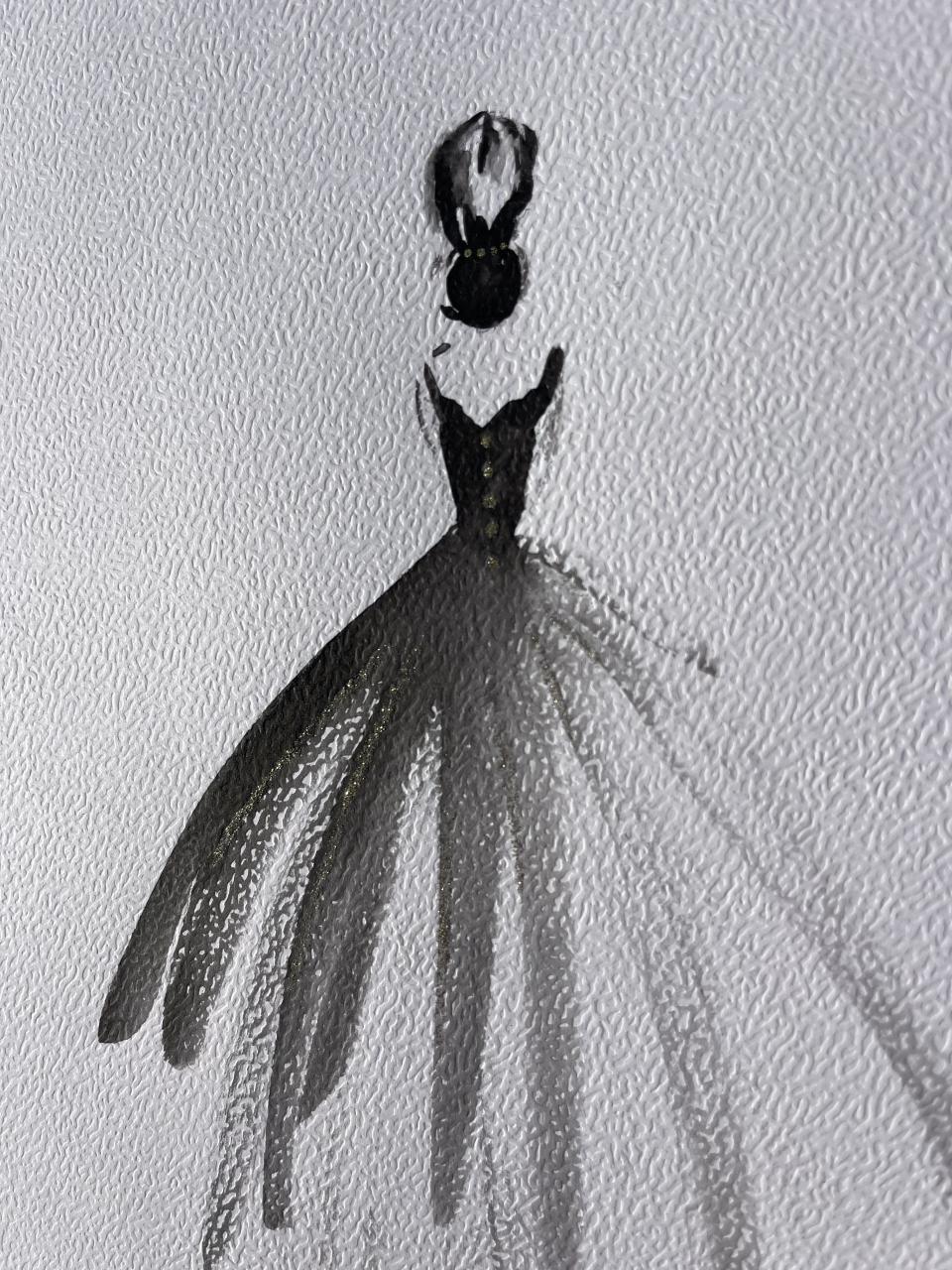 DOLLY watercolor Fashion Ballerina with the black dress Art Print