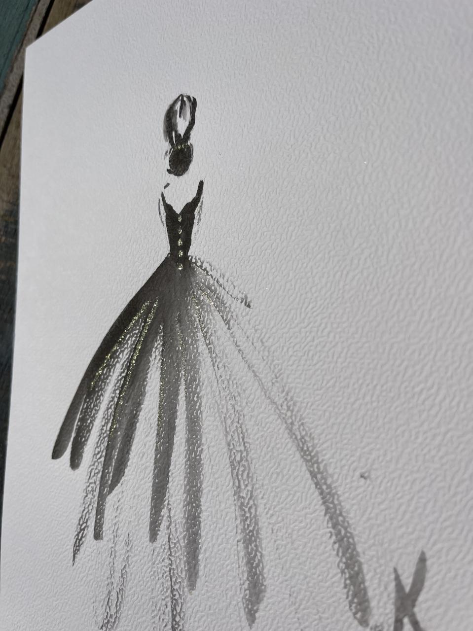 DOLLY watercolor Fashion Ballerina with the black dress Art Print