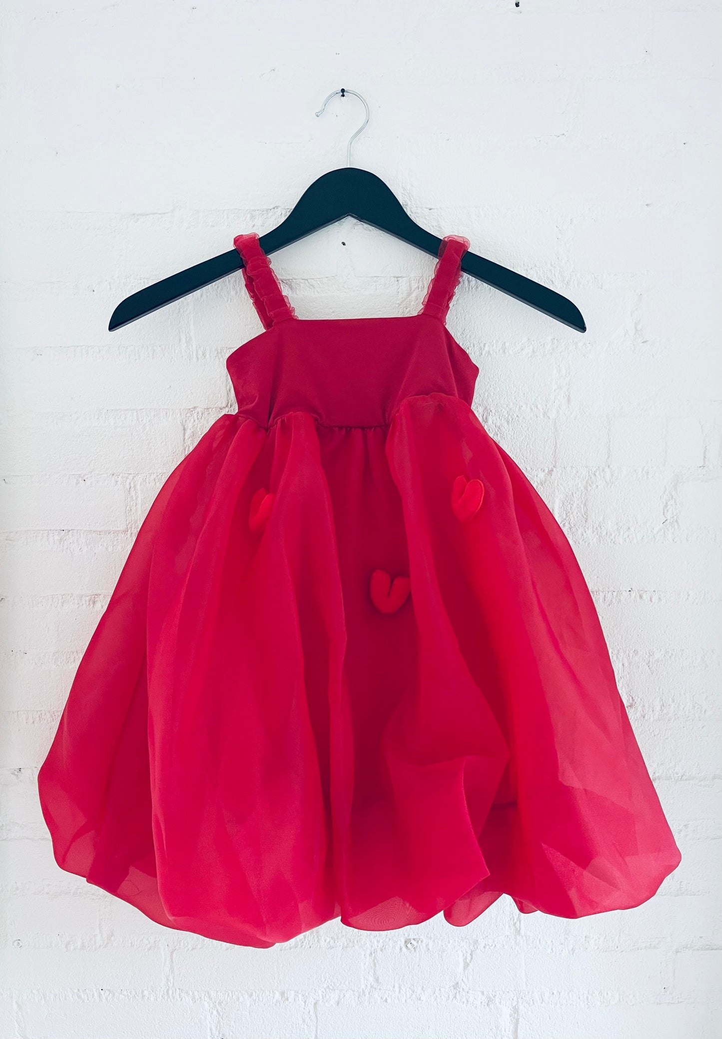 DOLLY WORLD HEART BALLOON ORGANZA DRESS WITH COTTON BODY red