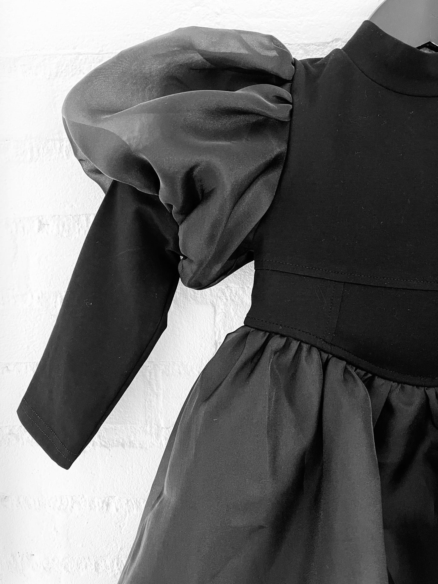 DOLLY® JULIET PUFF LONG SLEEVE BALLOON ORGANZA DRESS WITH COTTON BODY black