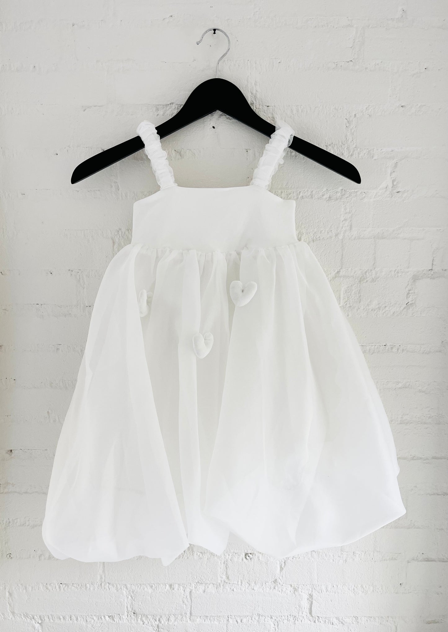 DOLLY WORLD HEART BALLOON ORGANZA DRESS WITH COTTON BODY white