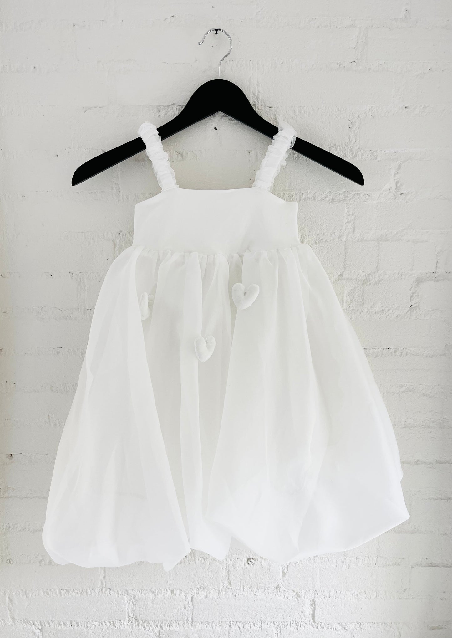 DOLLY WORLD HEART BALLOON ORGANZA DRESS WITH COTTON BODY white