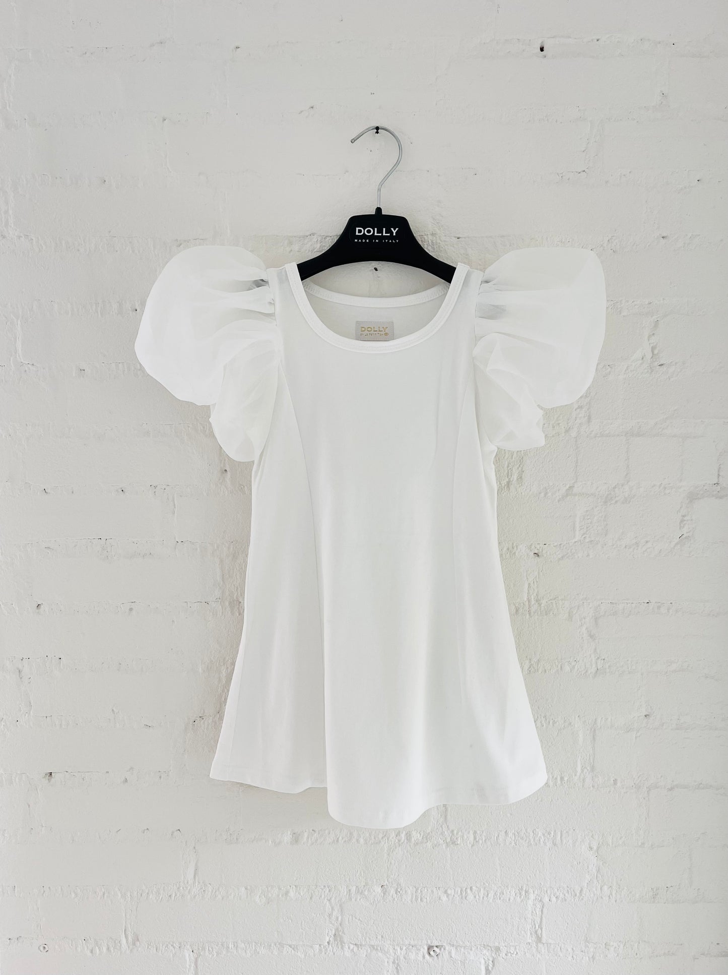 DOLLY WORLD SHORT PUFF SLEEVE ORGANZA DRESS WITH COTTON BODY white