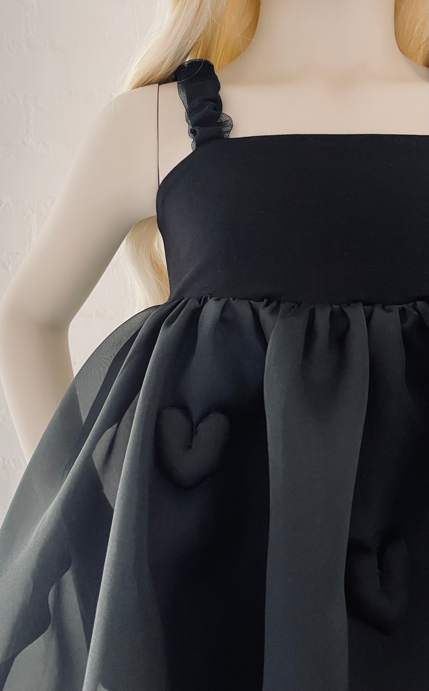 DOLLY WORLD HEART BALLOON ORGANZA DRESS WITH COTTON BODY black