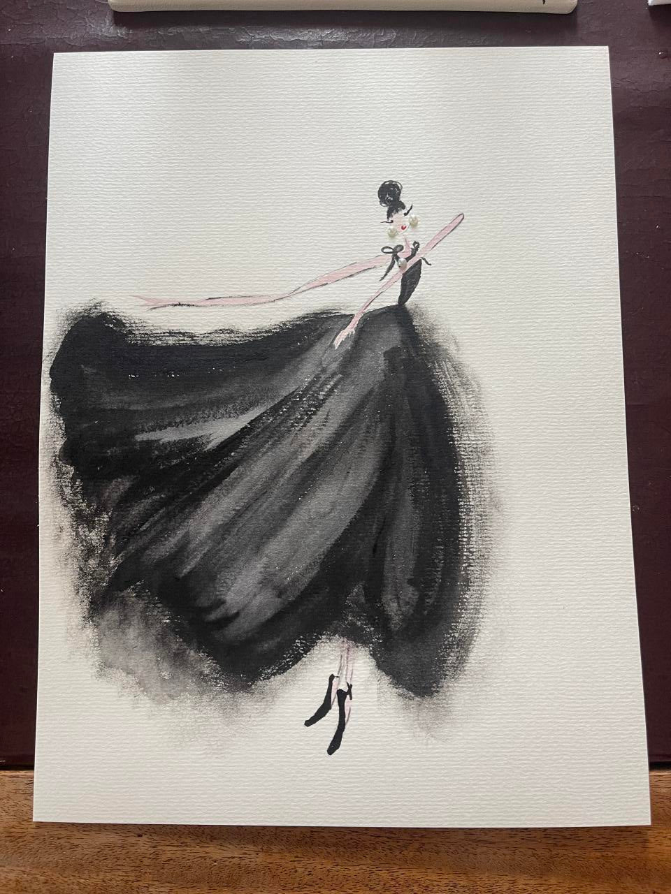 DOLLY Black Pearl Ballerina Watercolor Art Print