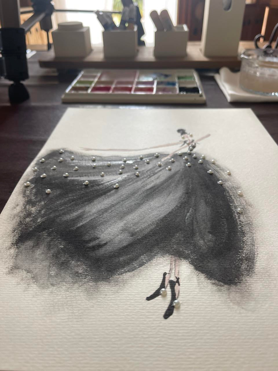 DOLLY Black Pearl Ballerina Watercolor Art Print