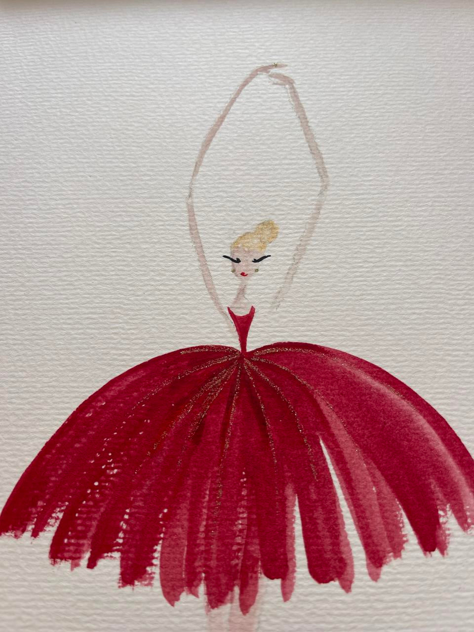 DOLLY Watercolor Red Ballerina Kids Tee