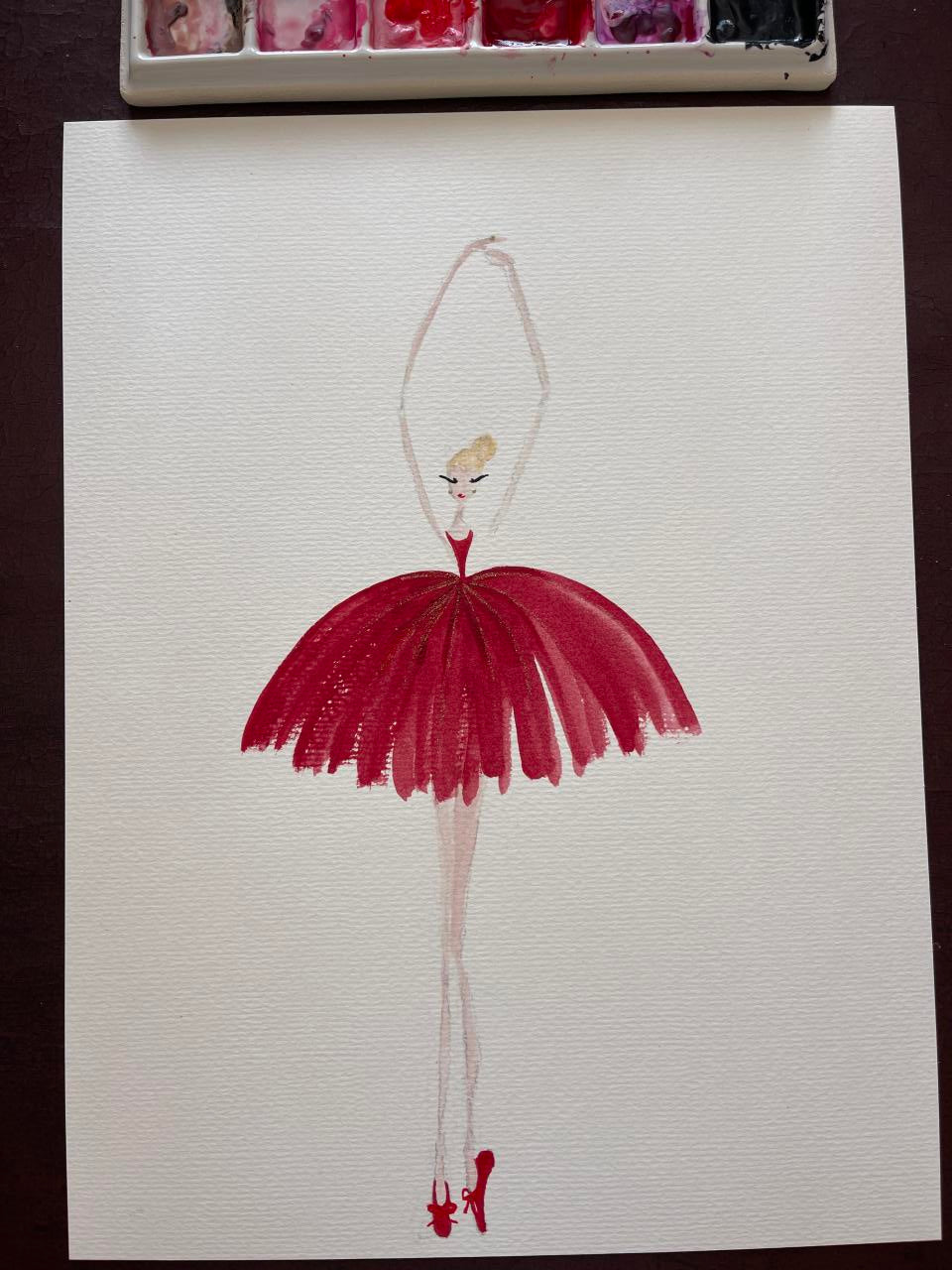 DOLLY Watercolor Red Ballerina Kids Tee