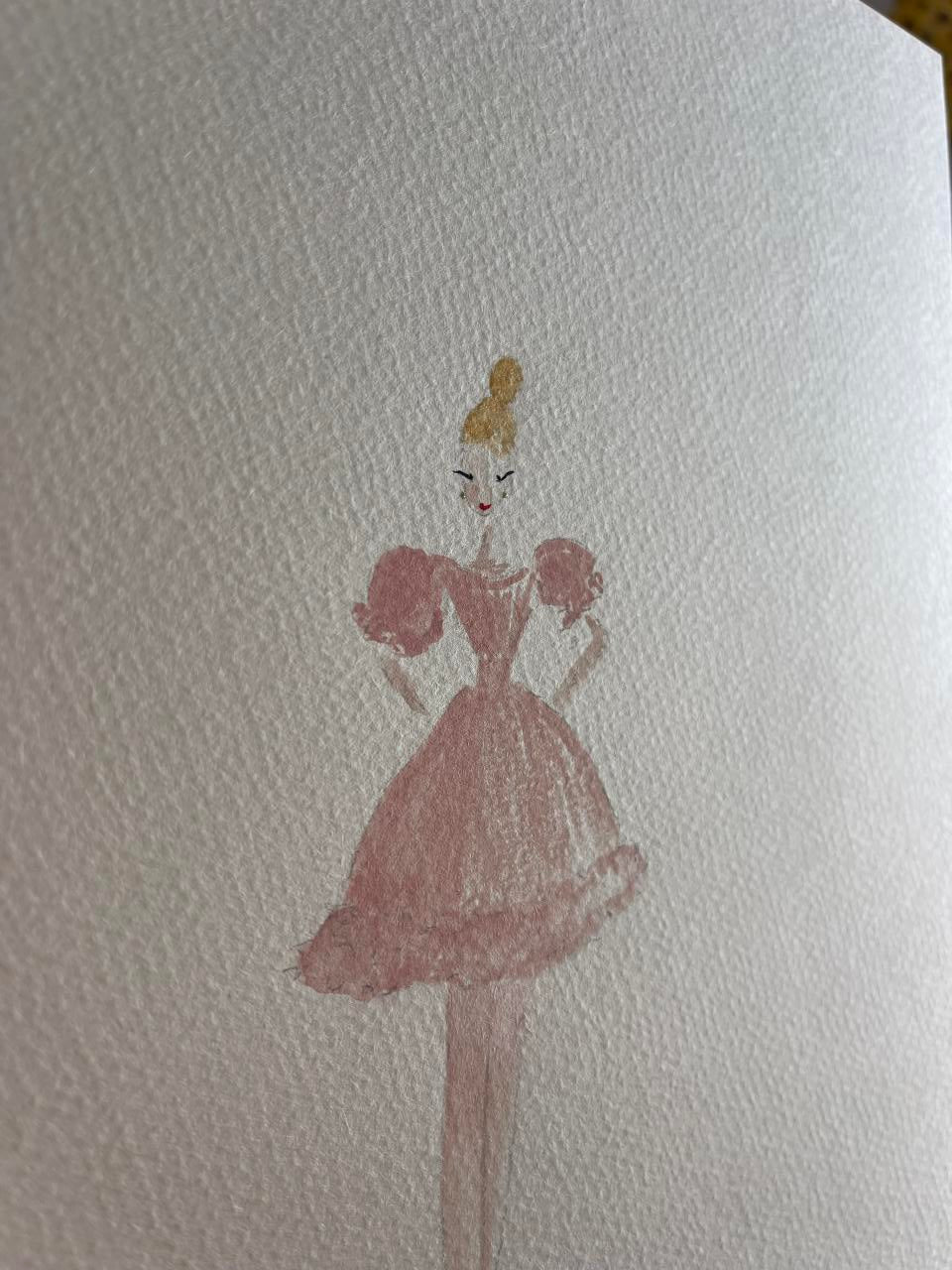 DOLLY Long Legs Frilly Dress Watercolor Art Print