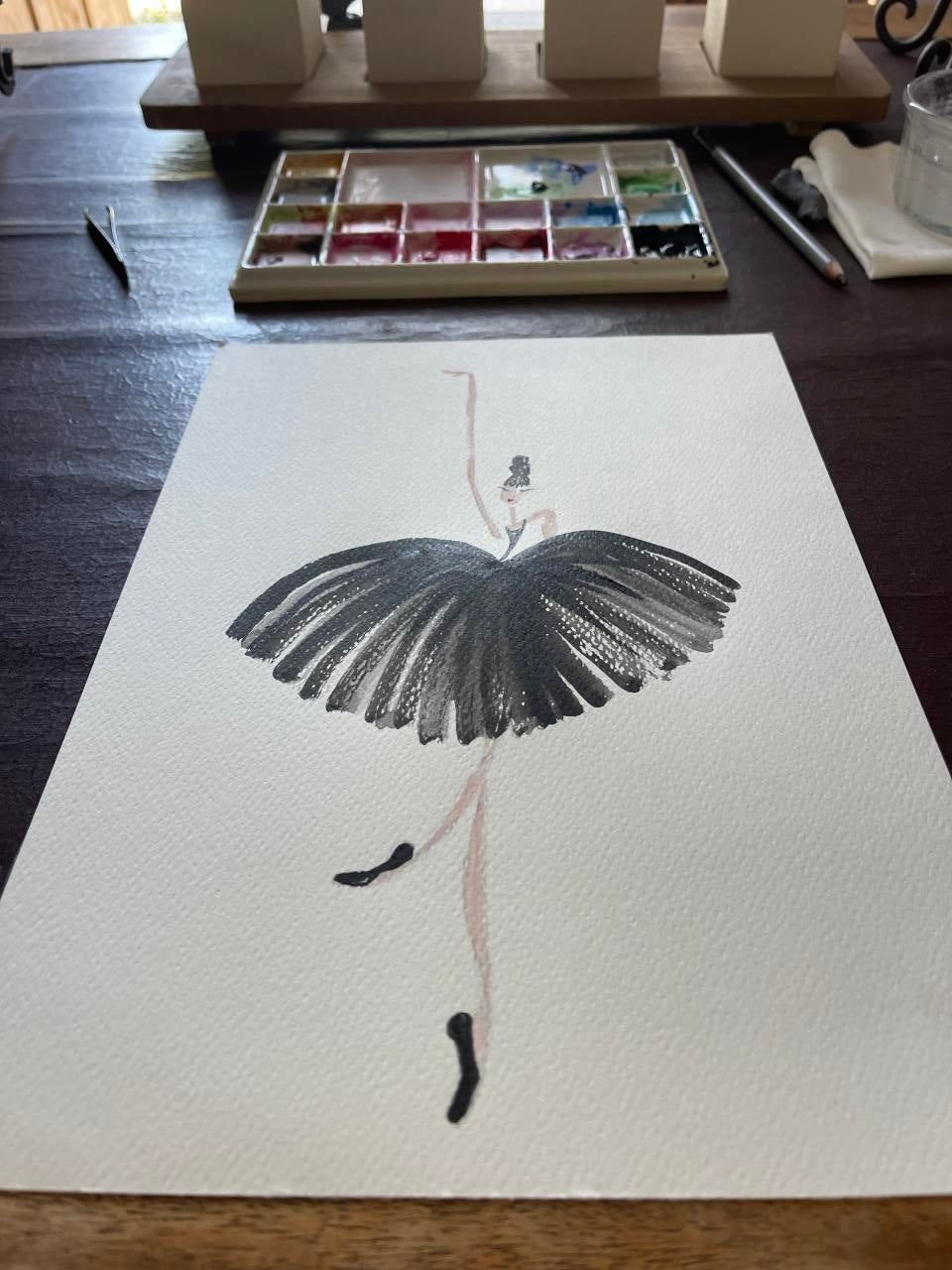 DOLLY Black Ballerina Watercolor Art Print