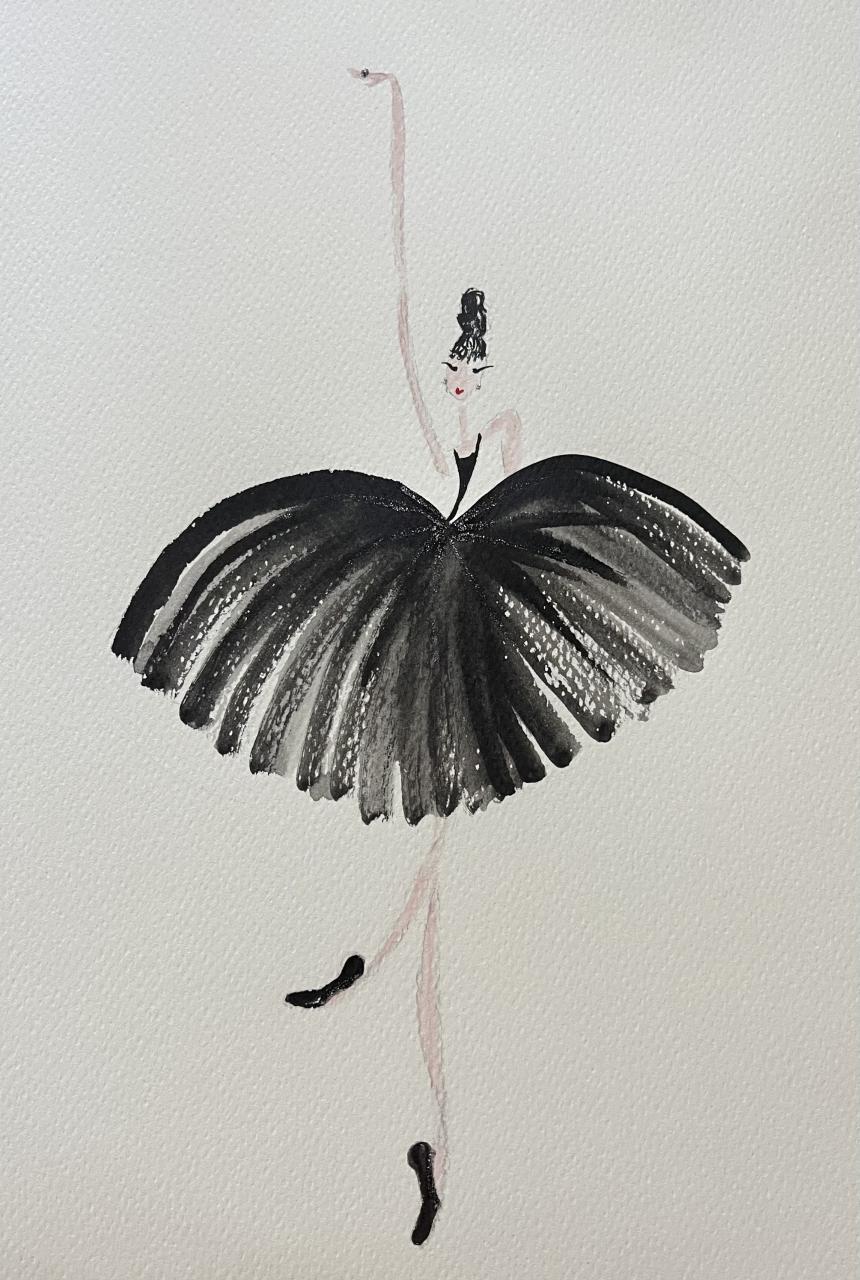 DOLLY Black Ballerina Watercolor Art Print