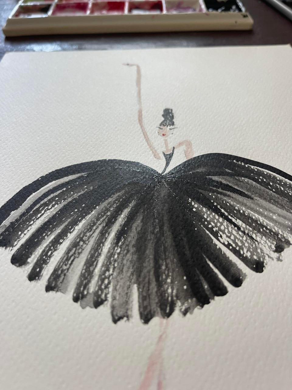 DOLLY Watercolor Ballerina with a black tutu Kids  All-Over Print Tee