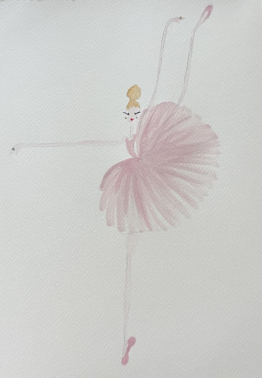DOLLY Ballerina Grand Battement Pink Watercolor Art Print