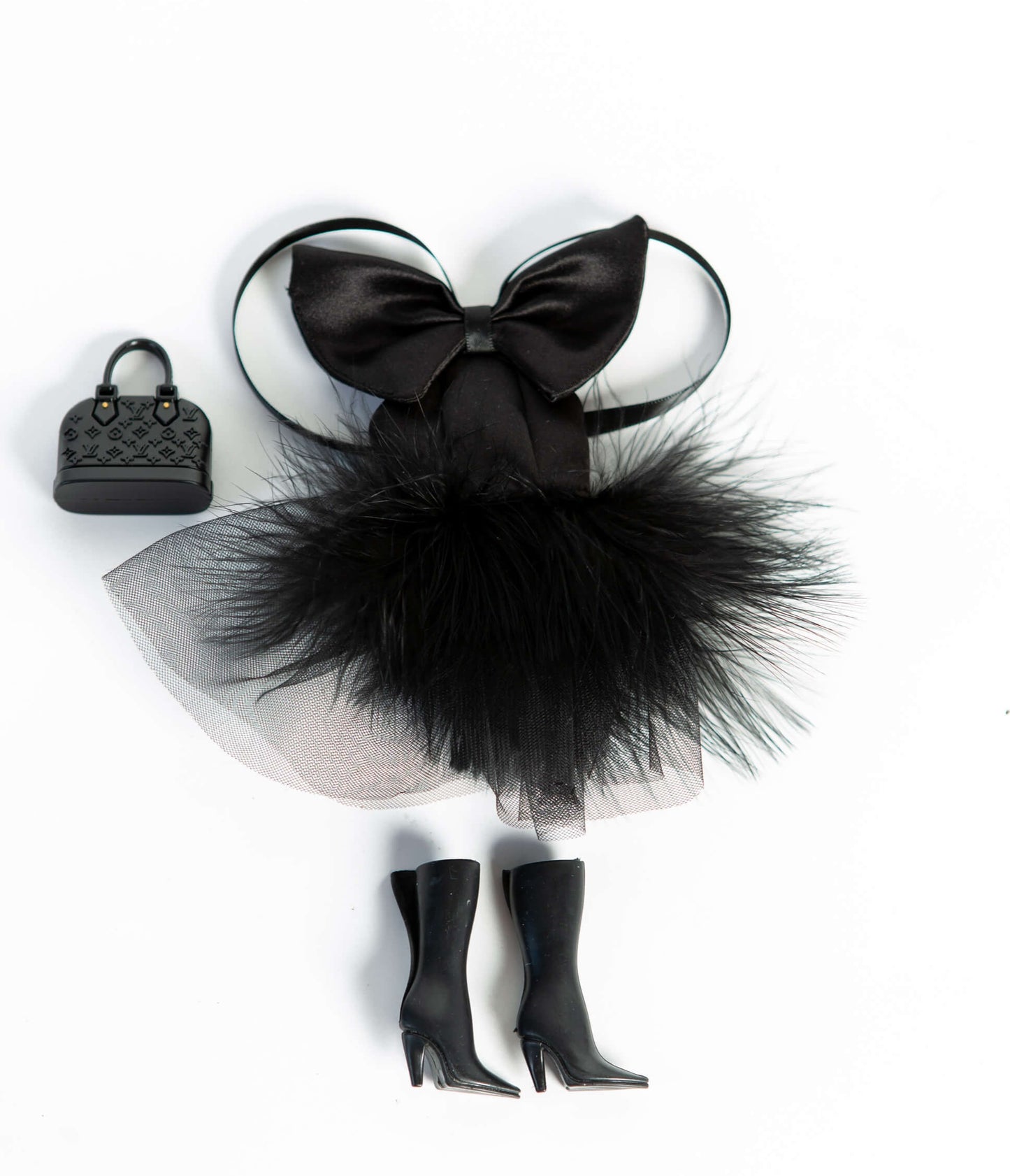 DOLLY® DOLL CLOTHES SET KARL LAGERFELD WITH BLACK TUTU DRESS WITH BOW + BOOTS FOR 12 inch 30 cm 1/6 scale fashion dolls