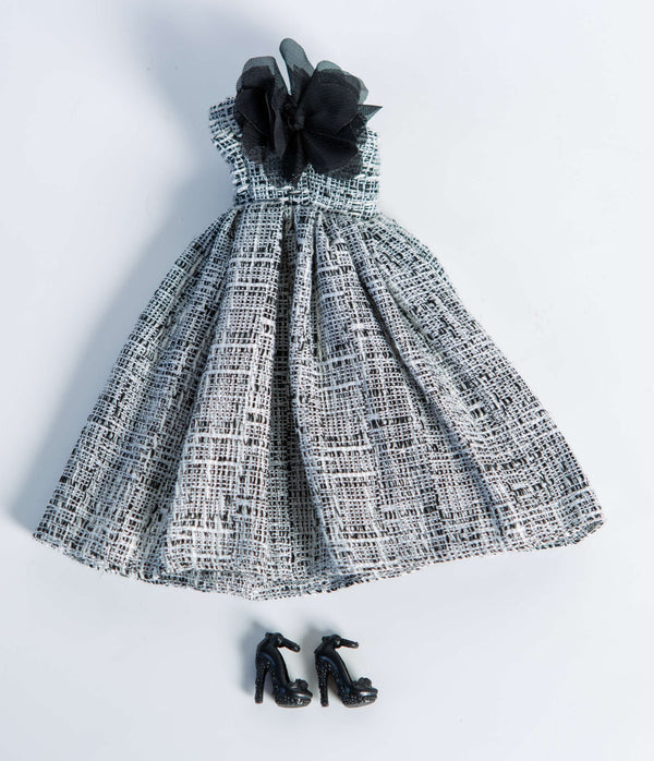 DOLLY® DOLL CLOTHES SET COCO CHANEL BLACK WHITE TWEED DRESS + SHOES FOR 12 inch 30 cm 1/6 scale fashion dolls