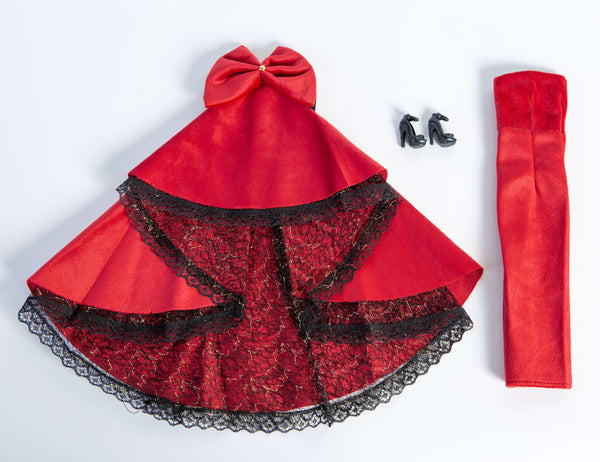 DOLLY® DOLL CLOTHES RED CARPET VELVET TRAIN DRESS + SHOES FOR 12 inch 30 cm 1/6 scale fashion dolls