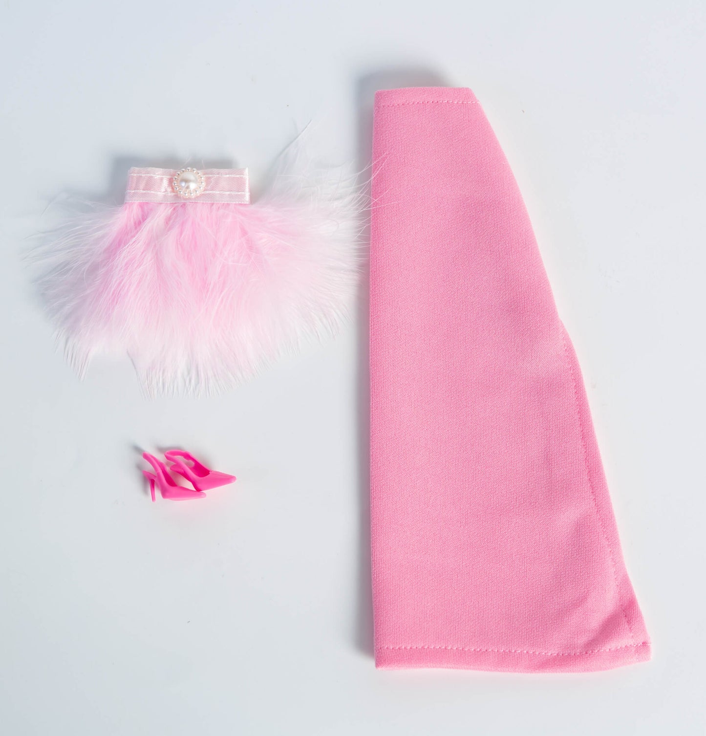 DOLLY® DOLL BARBIE CLOTHES PINK FEATHER SHOWBIZ SPLIT DRESS + SHOES FOR 12 inch 30 cm 1/6 scale fashion dolls