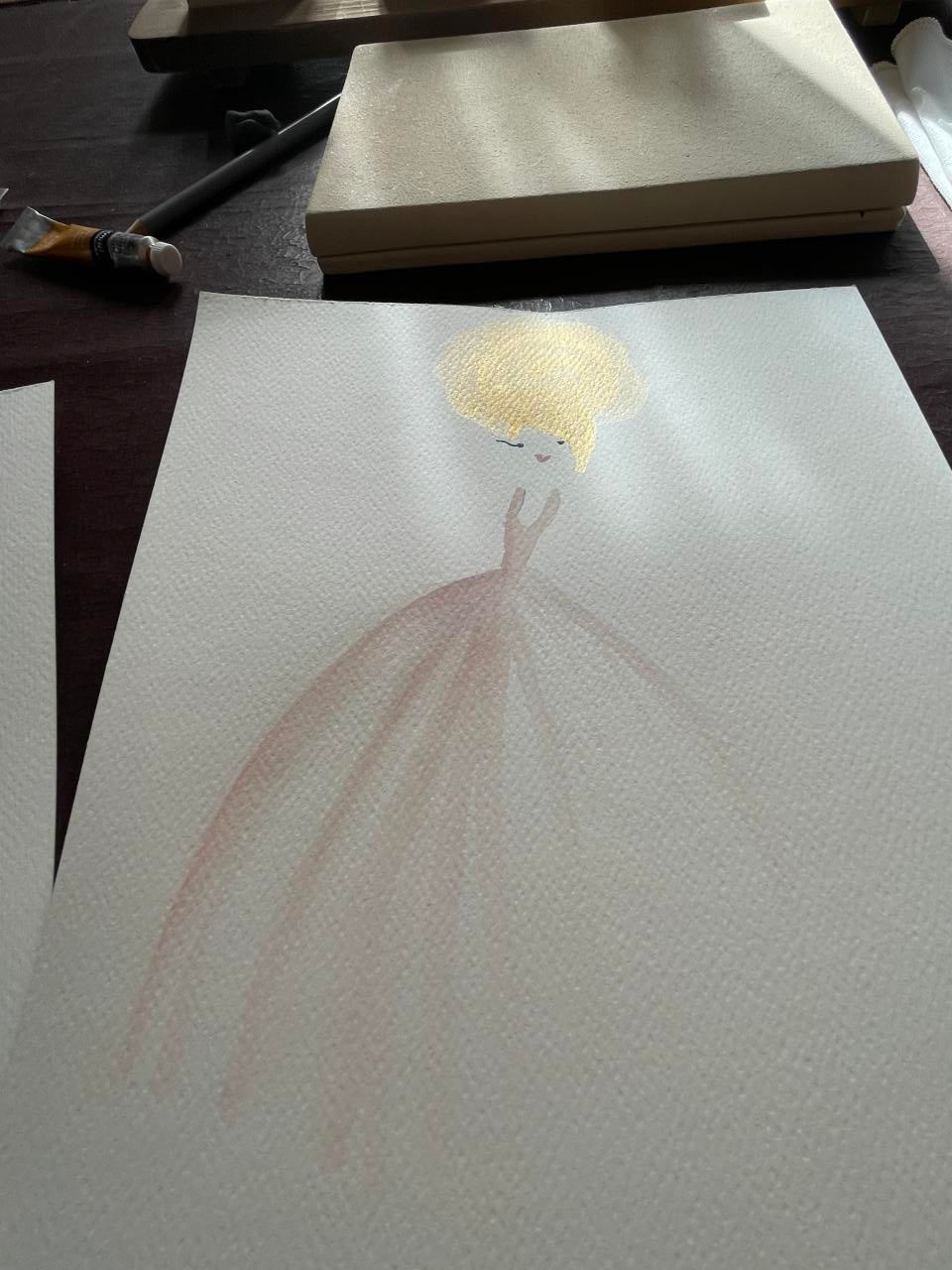 DOLLY Sunny Pink Tutu Dress Watercolor Art Print