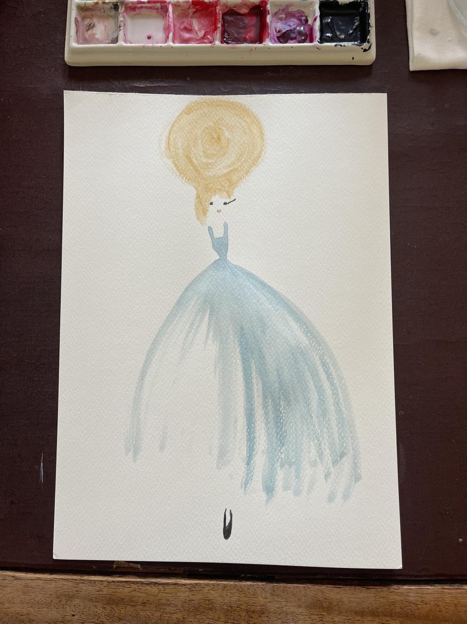 DOLLY Sunny Blue Tutu Dress Watercolor Art Print