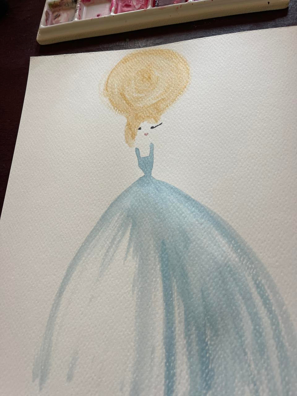 DOLLY Sunny Blue Tutu Dress Watercolor Art Print