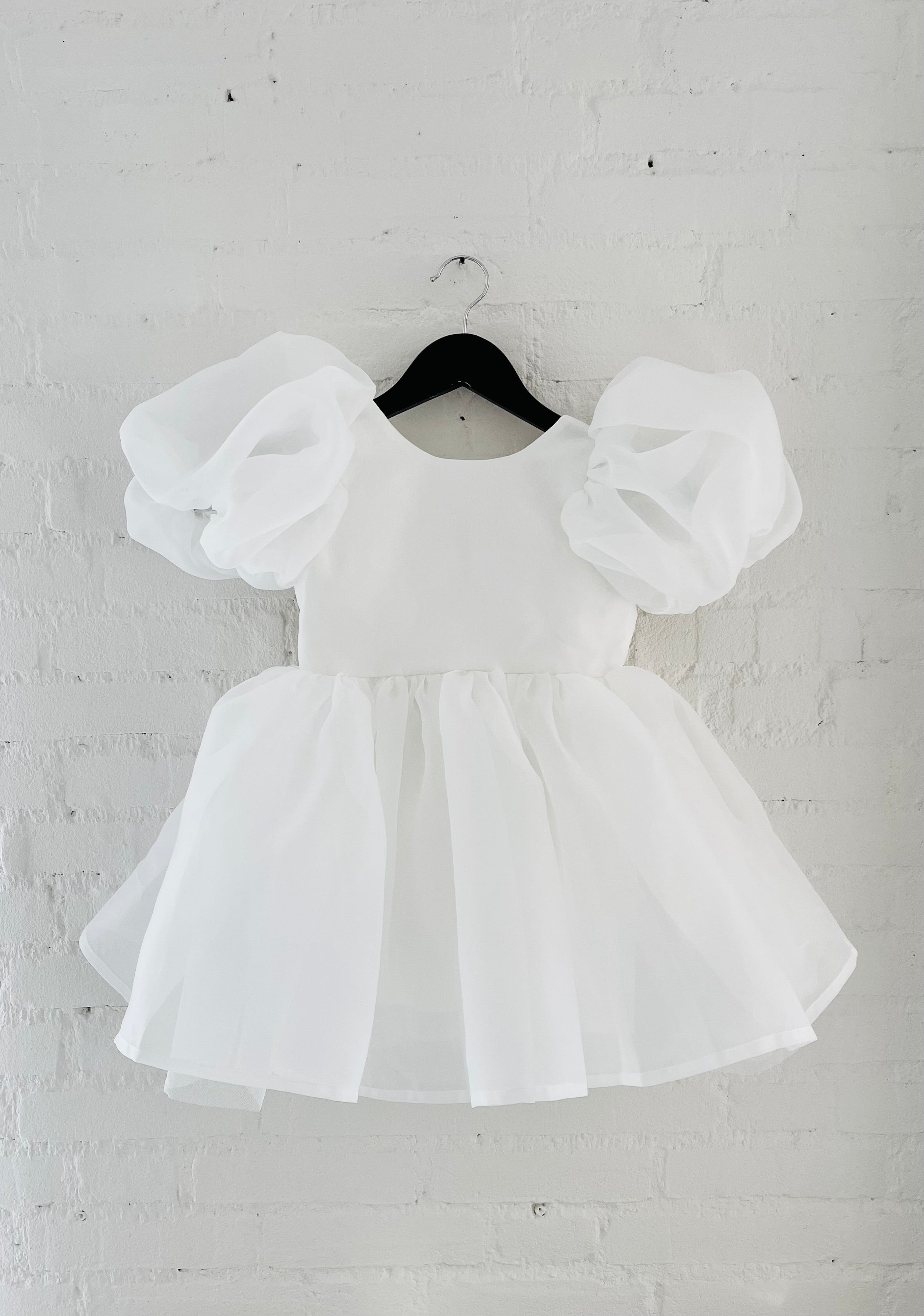 DOLLY V-BACK PUFF SLEEVE ORGANZA TUTU DRESS white